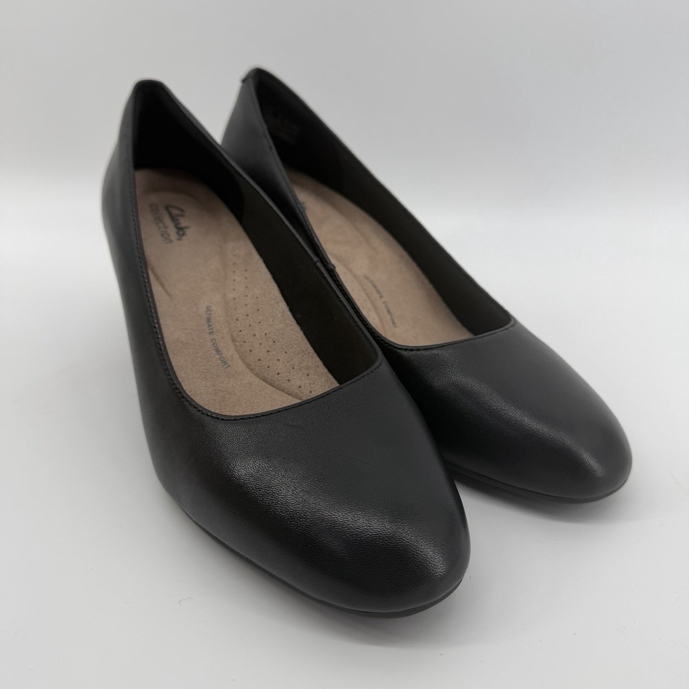 Clarks Womens Olivette Pearl Black Leather Wedge Dress Shoes Size 11 3" Heal New